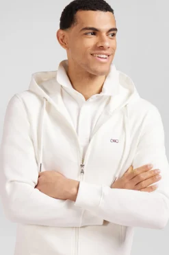 Regular ecru zipped brushed cotton fleece hoodie