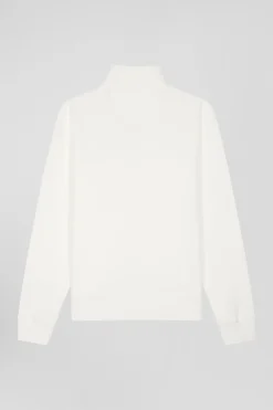 Regular ecru zipped brushed cotton fleece sweatshirt with high top collar