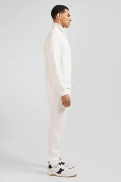 Regular ecru zipped brushed cotton fleece sweatshirt with high top collar