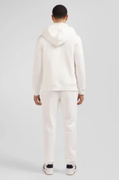 Regular ecru zipped brushed cotton fleece hoodie