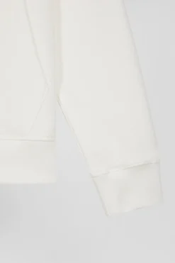 Regular ecru zipped brushed cotton fleece hoodie