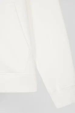 Regular ecru zipped brushed cotton fleece sweatshirt with high top collar