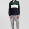Regular green and navy blue colorblock long-sleeved cotton rugby shirt