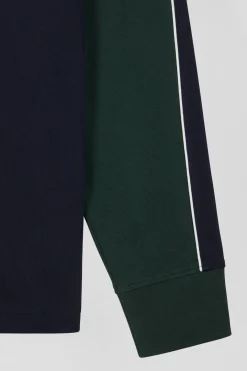 Regular green and navy blue colorblock long-sleeved cotton rugby shirt