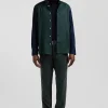Regular green and navy oxford cotton shirt with back embroidery