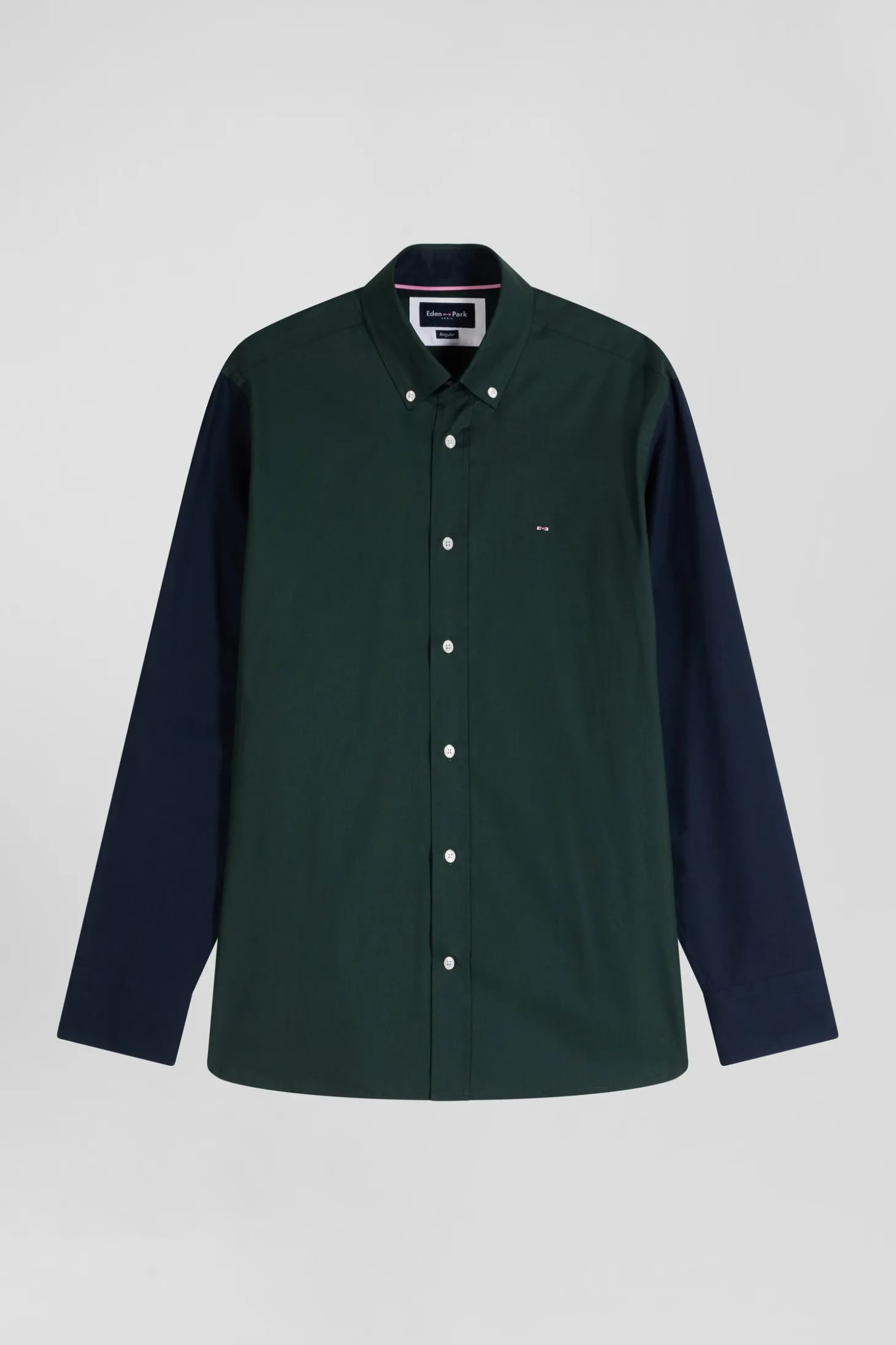 Regular green and navy oxford cotton shirt with back embroidery