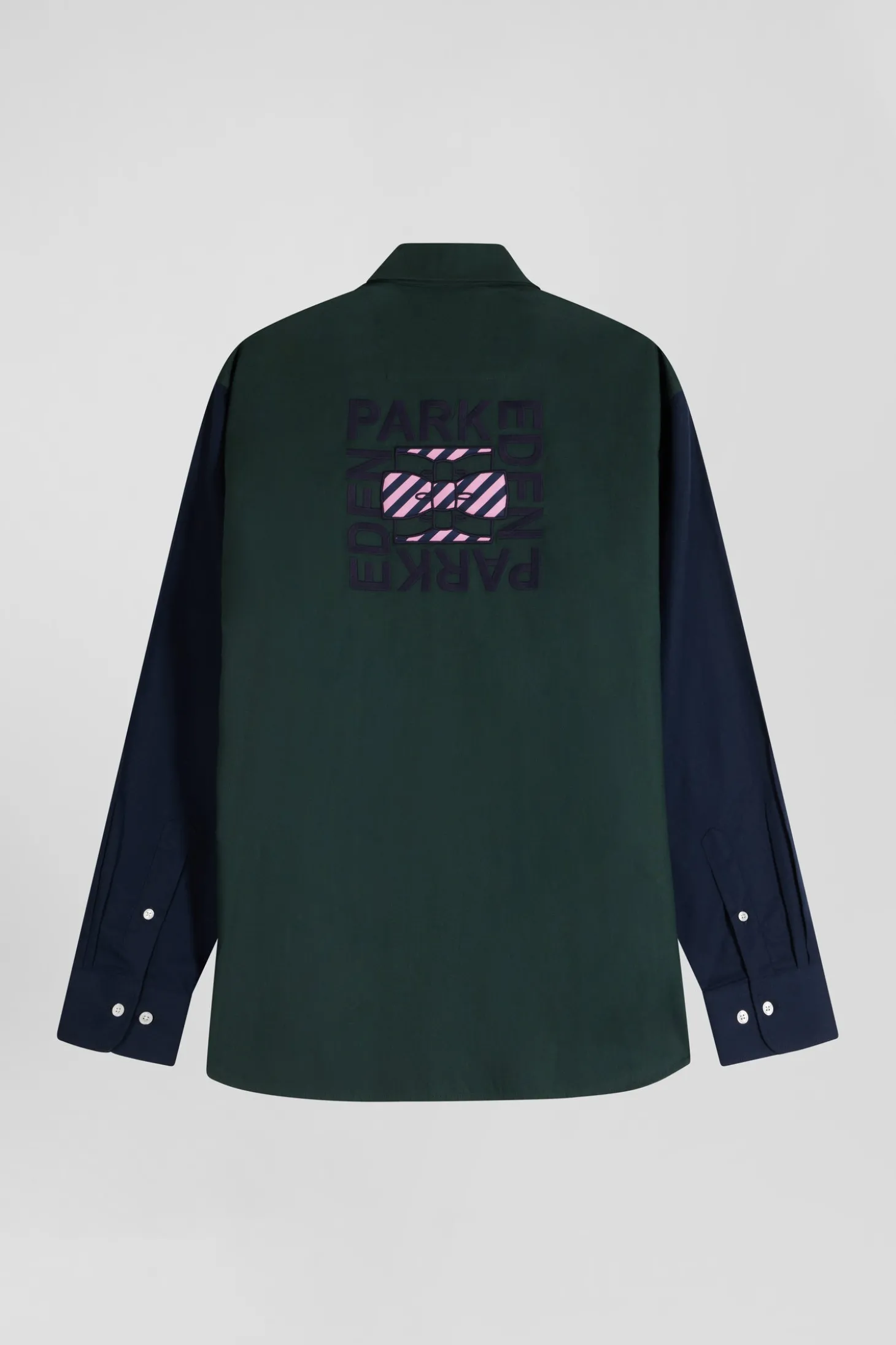 Regular green and navy oxford cotton shirt with back embroidery