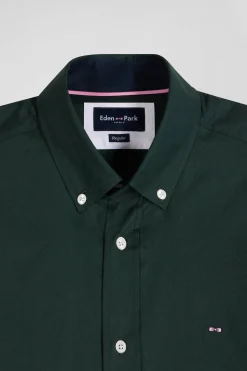 Regular green and navy oxford cotton shirt with back embroidery