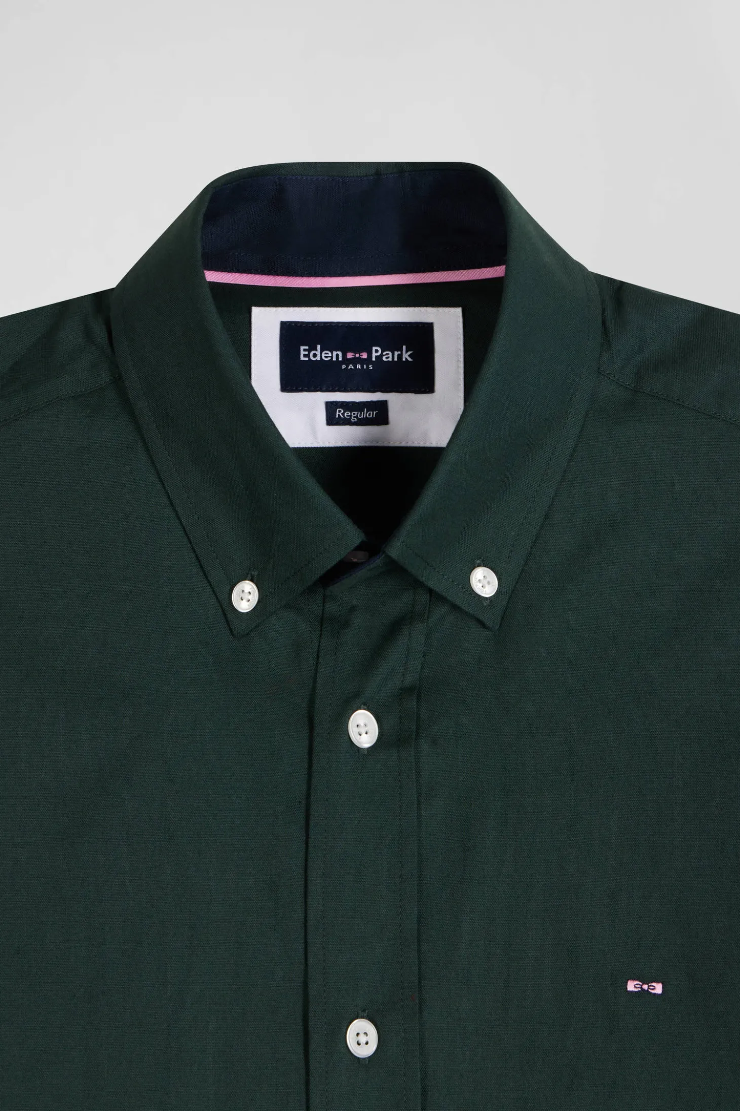 Regular green and navy oxford cotton shirt with back embroidery