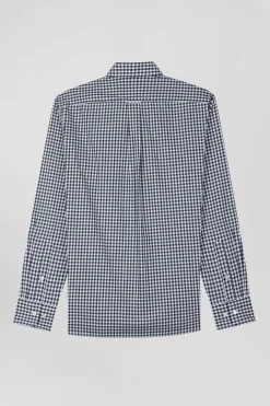 Regular green and white checked cotton poplin shirt