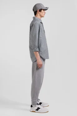 Regular green and white checked cotton poplin shirt
