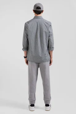 Regular green and white checked cotton poplin shirt