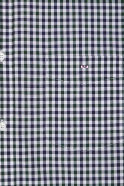 Regular green and white checked cotton poplin shirt
