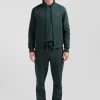 Regular green brushed cotton fleece sweatshirt with high top collar