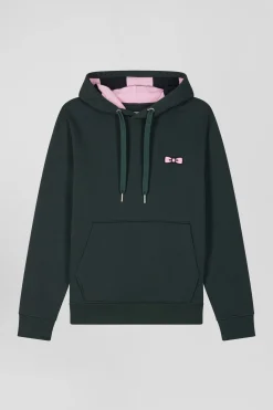 Regular green brushed cotton fleece hoodie with Eden Park embroidery