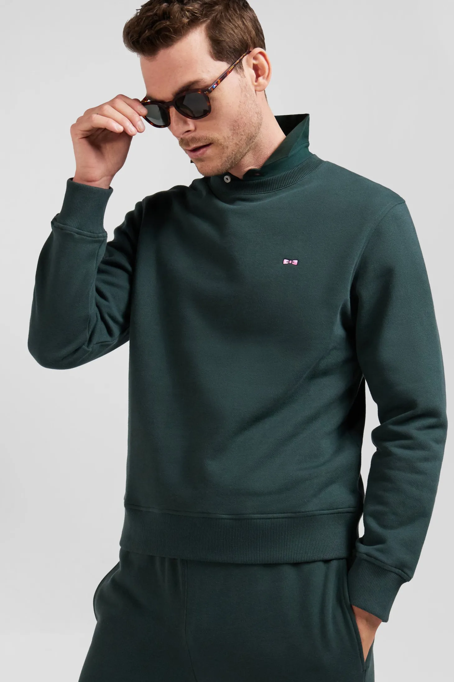 Regular green brushed cotton fleece sweatshirt
