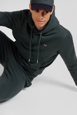 Regular green brushed cotton fleece hoodie