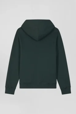 Regular green brushed cotton fleece hoodie
