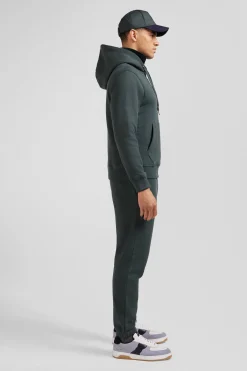 Regular green brushed cotton fleece hoodie