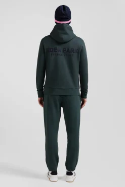 Regular green brushed cotton fleece hoodie with Eden Park embroidery
