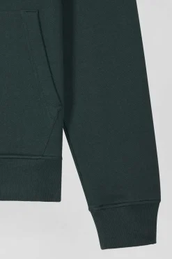 Regular green brushed cotton fleece sweatshirt with high top collar