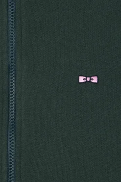 Regular green brushed cotton fleece sweatshirt with high top collar