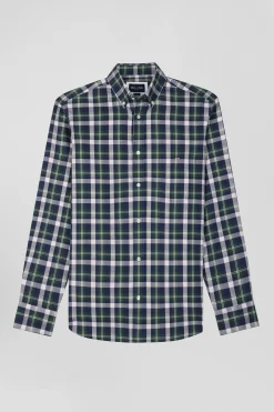 Regular green checked cotton shirt