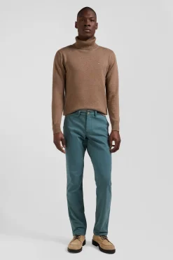 Regular green chino trousers in stretch cotton gabardine