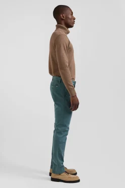 Regular green chino trousers in stretch cotton gabardine