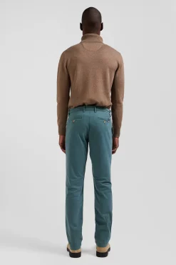 Regular green chino trousers in stretch cotton gabardine