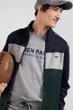 Regular green colorblock zipped cotton blend sweatshirt