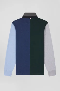 Regular green colorblock long-sleeved cotton rugby shirt