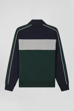 Regular green colorblock zipped cotton blend sweatshirt