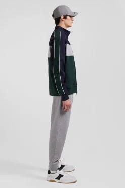 Regular green colorblock zipped cotton blend sweatshirt