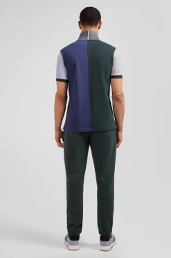 Regular green colorblock short-sleeved cotton piqué polo shirt