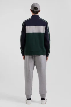 Regular green colorblock zipped cotton blend sweatshirt