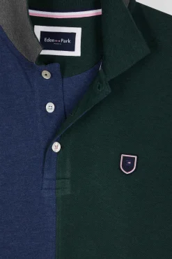 Regular green colorblock short-sleeved cotton piqué polo shirt