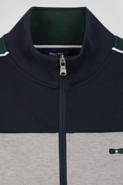Regular green colorblock zipped cotton blend sweatshirt