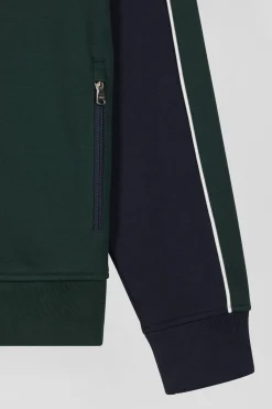 Regular green colorblock zipped cotton blend sweatshirt