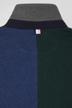 Regular green colorblock long-sleeved cotton rugby shirt