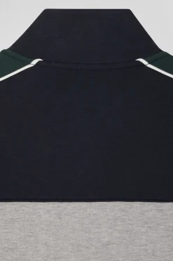 Regular green colorblock zipped cotton blend sweatshirt