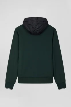 Regular green cotton blend hoodie with padded front