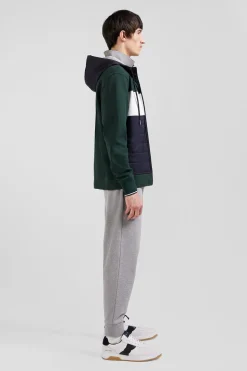 Regular green cotton blend hoodie with padded front