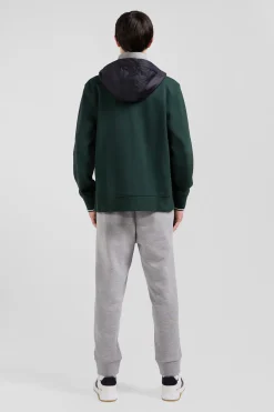 Regular green cotton blend hoodie with padded front