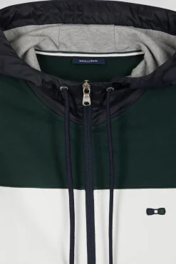 Regular green cotton blend hoodie with padded front