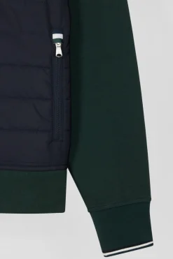 Regular green cotton blend hoodie with padded front