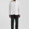 Regular green cotton poplin shirt with baton stripes