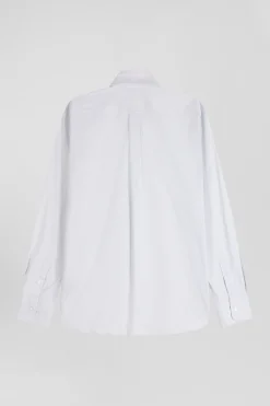 Regular green cotton poplin shirt with baton stripes