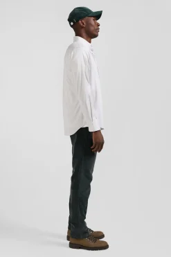 Regular green cotton poplin shirt with baton stripes