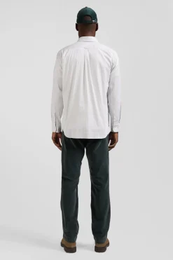 Regular green cotton poplin shirt with baton stripes